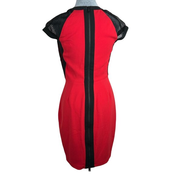 Cache Womens Red/Black Mesh Cap Sleeve Bodycon Dress Size 2 Beautiful Work Dress - Picture 2 of 10